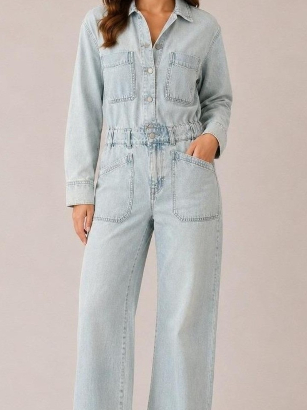Light Wash Denim Jumpsuit Jeans - Women's Light Blue